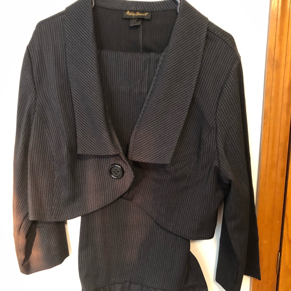 Ashley Stewart Navy Blue Plus Crop Jacket Suit Set